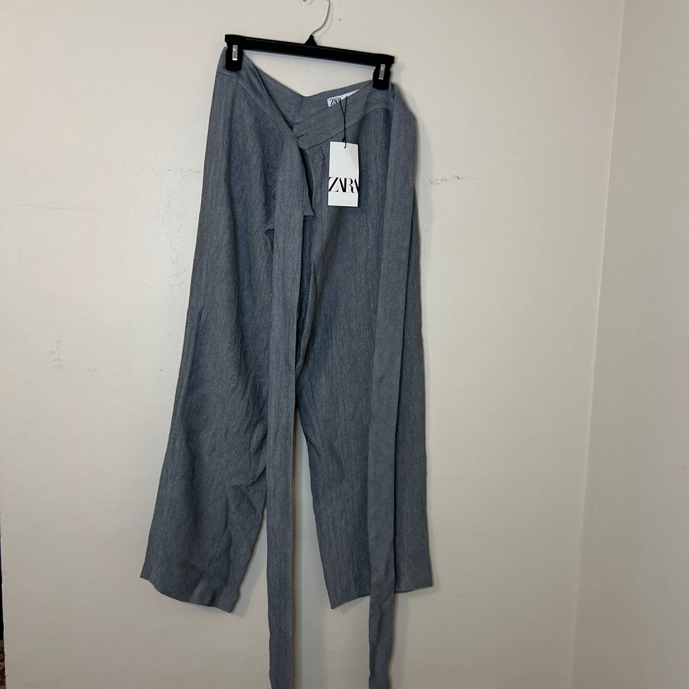 ZARA Gray Wrap Linen Blend Palazzo Pants Size S - Picture 7 of 11